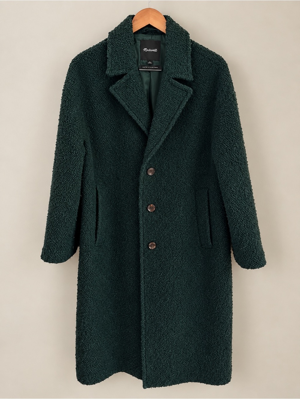 Madewell Alonzo Bouclé Wool Coat Deep Forest Green Size L